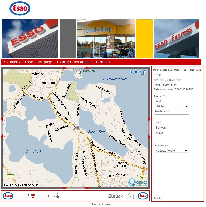 Screenshot Esso-Tankstellen-Anzeige