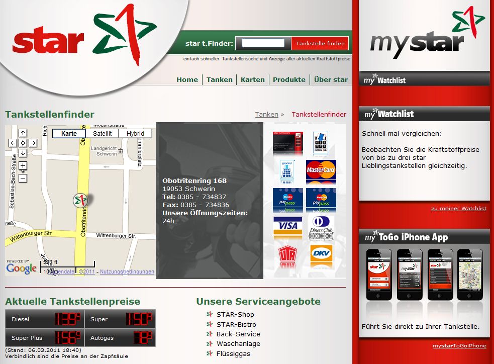 Screenshot Star-Tankstellen-Anzeige