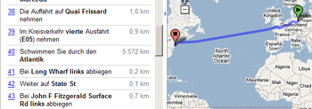 Screenshot Google Maps: Durch den Atlantik schwimmen