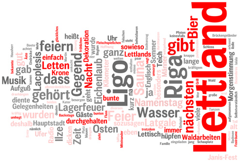 Coole Tag-Wolke, die mit wordle.net den Lettland-Text darstellt