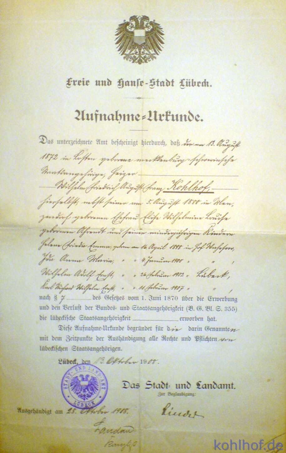 aufnahmeurkunde