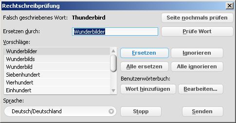 Fenster der Rechtschreibprüfung thunderbirdwunderbild