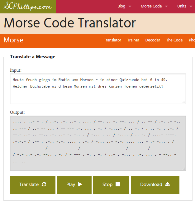 Screenshot des Morse-Code-Translators.