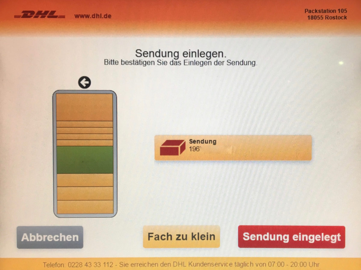 Screenshot einer DHL-Packstation