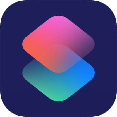 Kurzbefehl-App-Icon aus iOS: Ein dunkelblaues Quadrat mit rosa-hellblauen Rauten