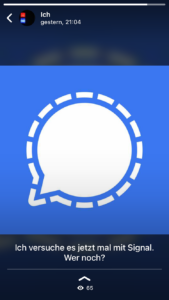 Screenshot eines Whatsapp-Status', es zeigt das Icon der Messenger-App Signal.